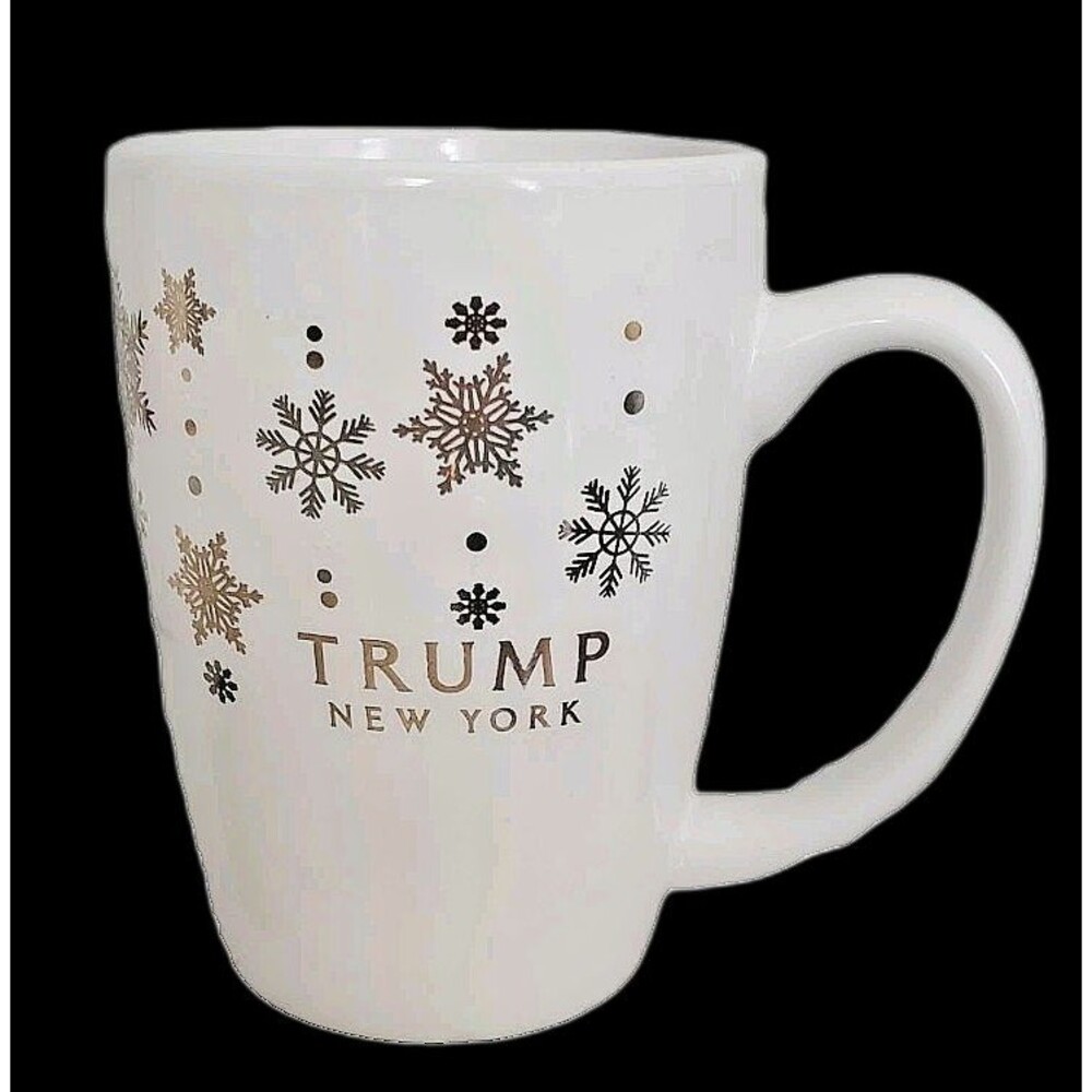 Trump New York Snowflake Coffee Mug Snowflake Holiday Embossed Gold Silver White